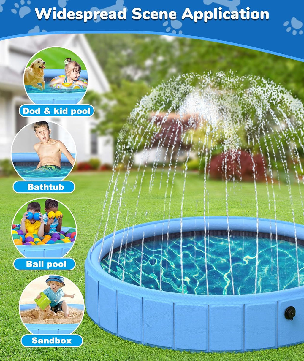 EPN Large Foldable Dog Pool – Heavy Duty Portable 2-in-1 Pet Pool Bathtub & Dog Sprinkler Pool, 0.55MM PVC Non-Slip Bottom, Outdoor Summer Water Toy for Dogs, Cats, Kids (106'')