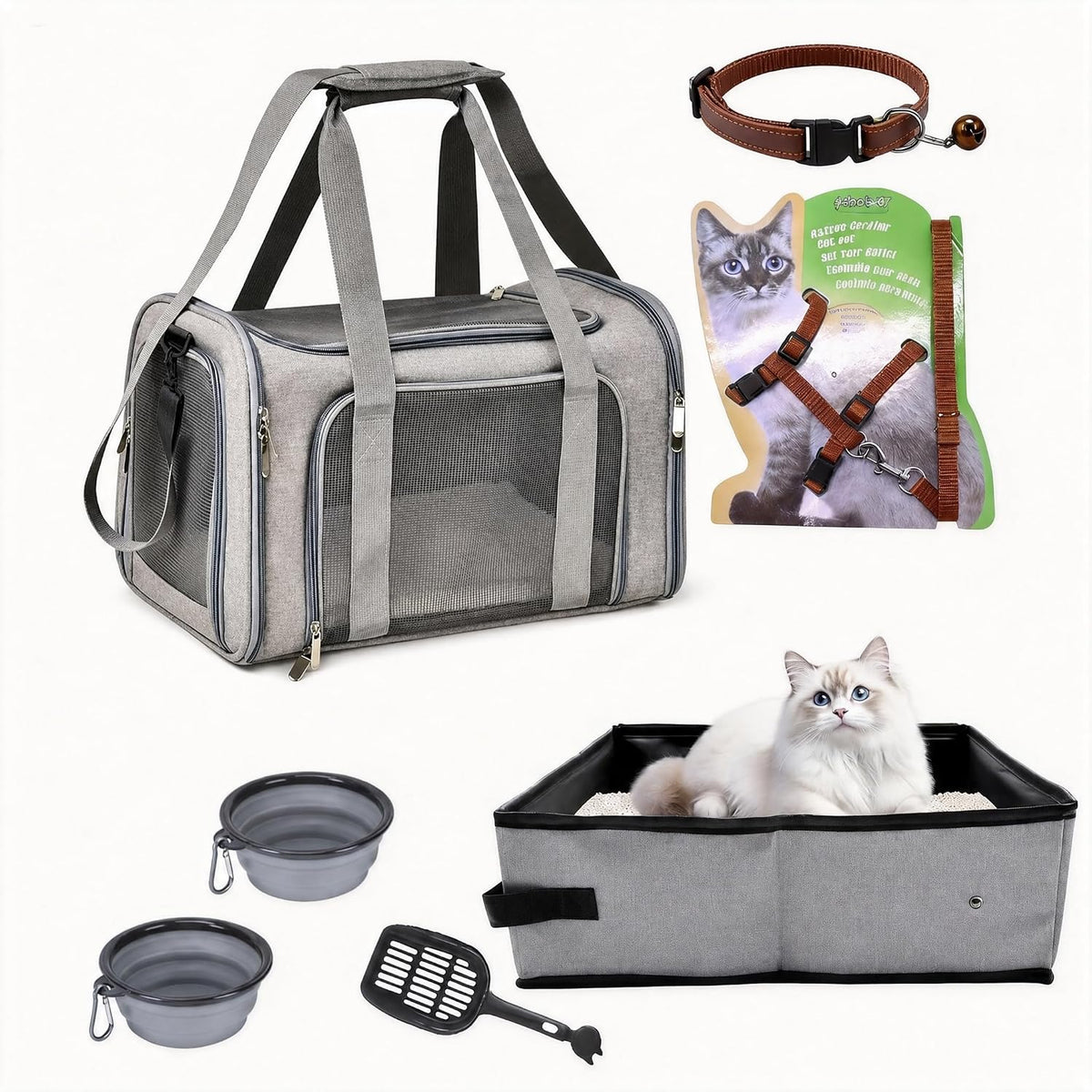 Cat Carrier with Litter Box, Cat Travel Carrier Soft Sided & Foldable Travel Litter Box for Cats, Fit for Cats or Kittens Up to 20 lbs, 17'*11.8'*11.8' inch Pet Carrier Bag, Camping & Traveling Black