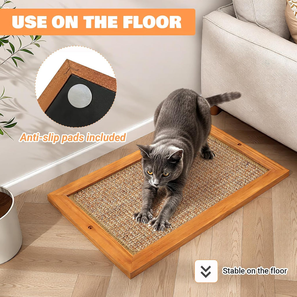 Wall Mounted Cat Scratching Post, Wooden Sisal Scratcher for Indoor Cats, L