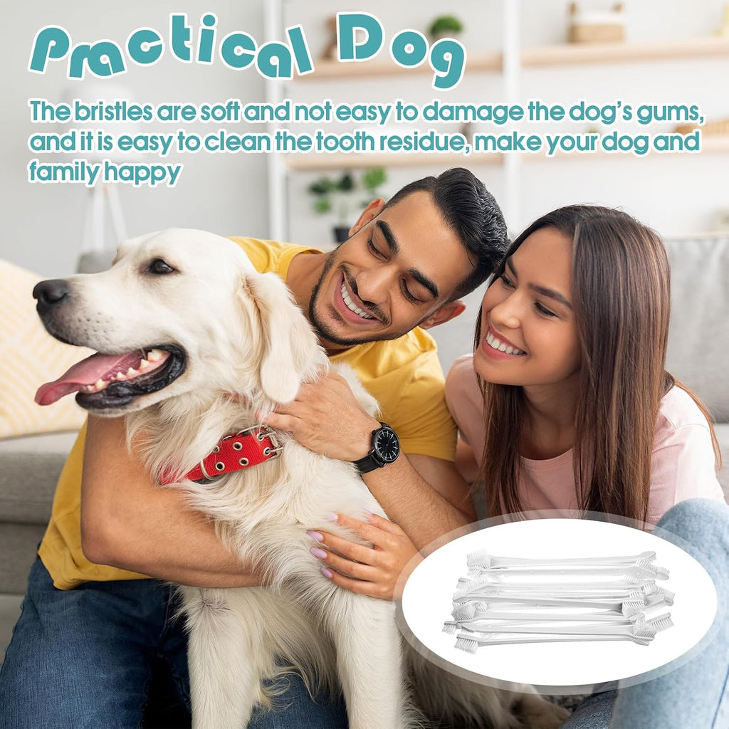 Gerrii 200 Count Dog Toothbrush Double Headed Long Handle Soft, White