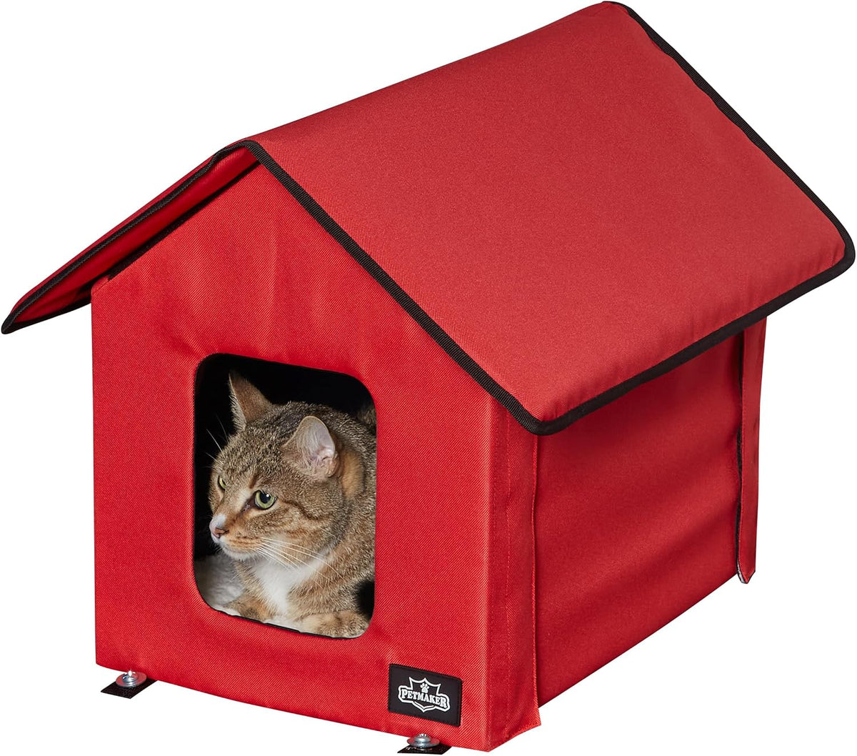 Heated Cat House - Double-Door Cat Bed with Zippered Roof, Pet Heating Pad, and Sherpa Cover - for Garage, Porch, Barn, or Basement by PETMAKER (Gray)