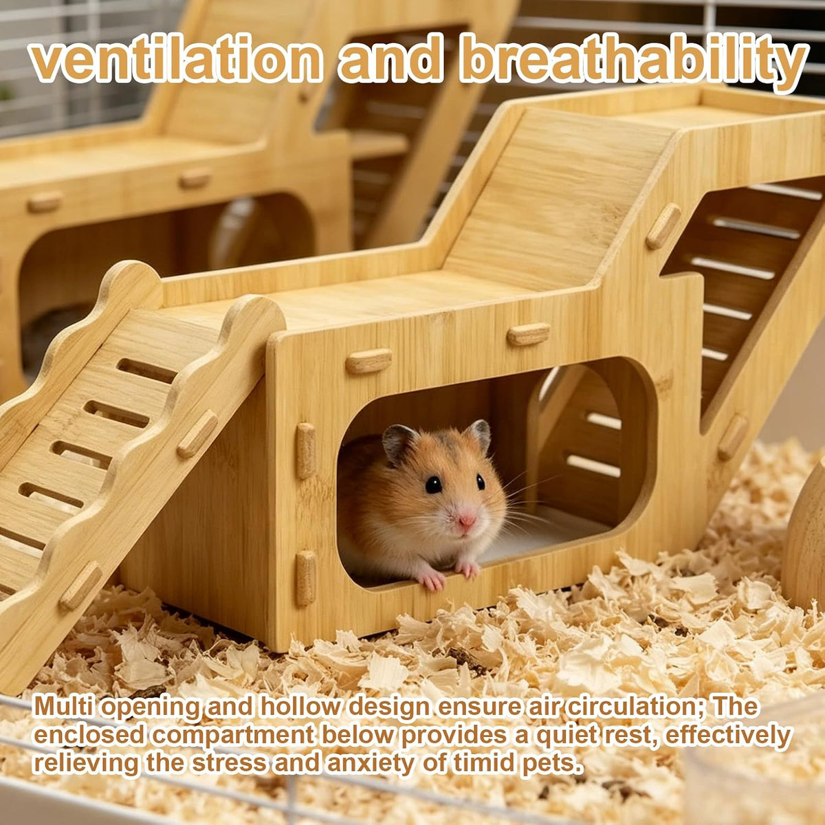 Hamster House,Bamboo Hamster Hideout Maze with Climbing Ladder, Hamster Hideout Cage Accessories for Mouse Mice Rat Other Small Animals etc.(Z)