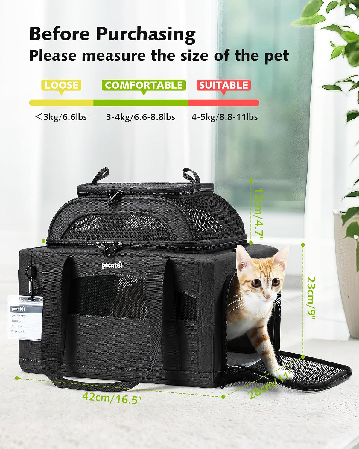 Pecute Top Expandable Airline Approved Pet Carrier for Cats, Dark Gray