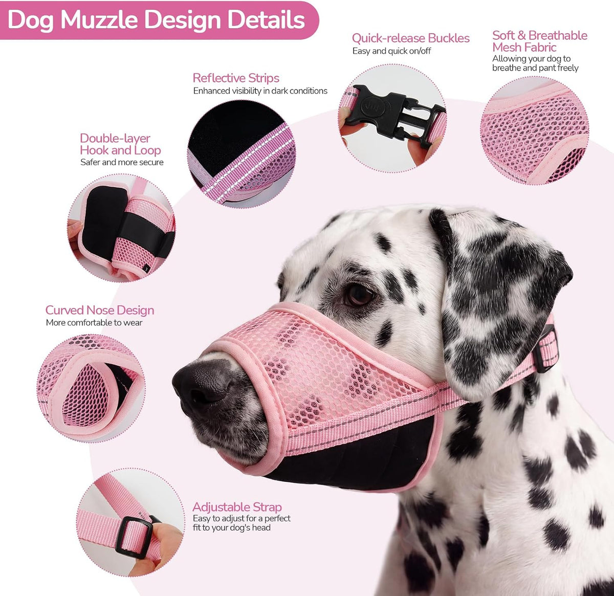 LelePet 2 Pack Soft Air Mesh Muzzles for Large Sized Dogs, Pink, L