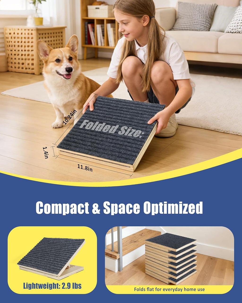Dog Ramp for Stairs, 2 Pack Wooden Dog Stair Ramps for Small Dogs Only, Foldable Non-Slip Pet Ramp for Indoor Stairs, Adjustable Step Support for Senior, Short-Legged & Small Pets