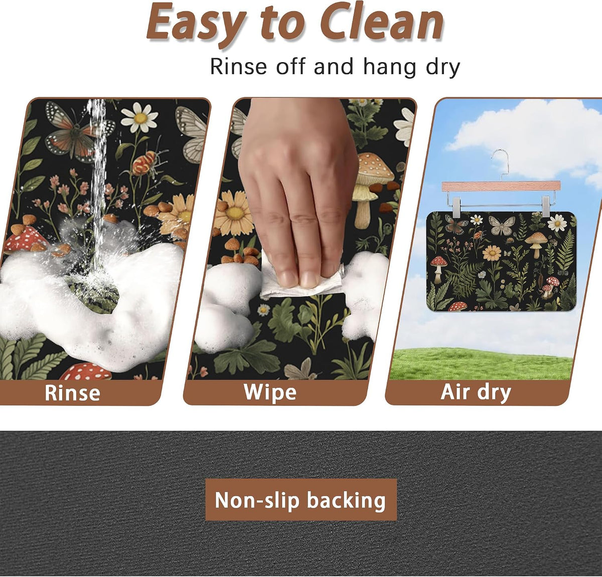 Red Mushroom Pet Feeding Mat,Fern Herb Butterfly Absorbent Quick-Dry Cat Dog Food and Water Bowl Mats,Non-Slip Rubber Backing Mat,Cat Dog Accessories Supplies 16"x24"