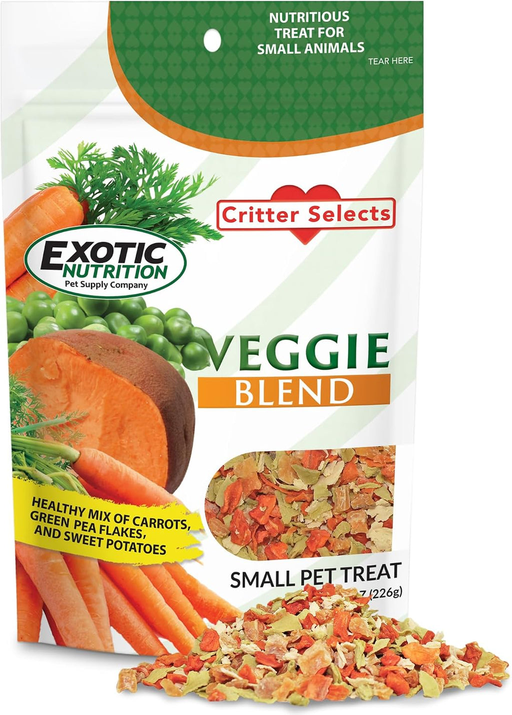 Veggie Blend - Healthy Natural Mixed Dried Vegetable Treat - Sweet Potatoes, Carrots, Peas - for Degus, Chinchillas, Sugar Gliders, Hedgehogs, Guinea Pigs & Small Pets… (8 Ounce (Pack of 1))