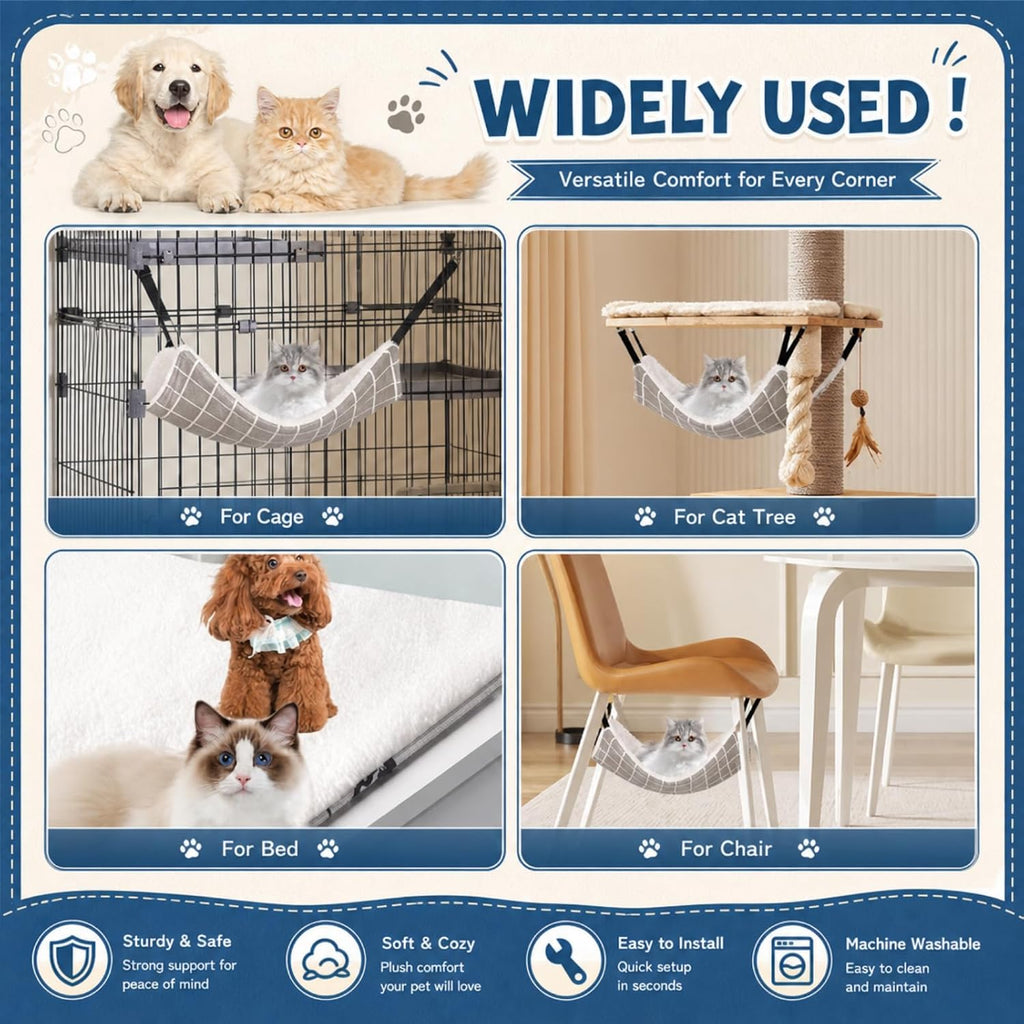 Jetec 2 Pack Cat Hammock for Cage, Cat and Plaid, S