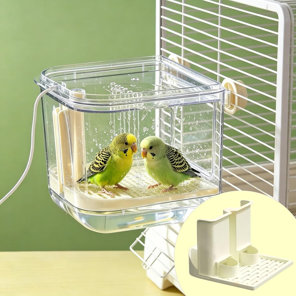 Bird Shower, Parrot Bath for cage with Circulating Water, Green Pipe