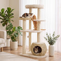 44.8in Modern Cat Tree, White Cat Condo Cats Tower with Cozy Bed & Sisal Scratching Posts, Scratching Ramp and Comfort Basket for Indoor Cats