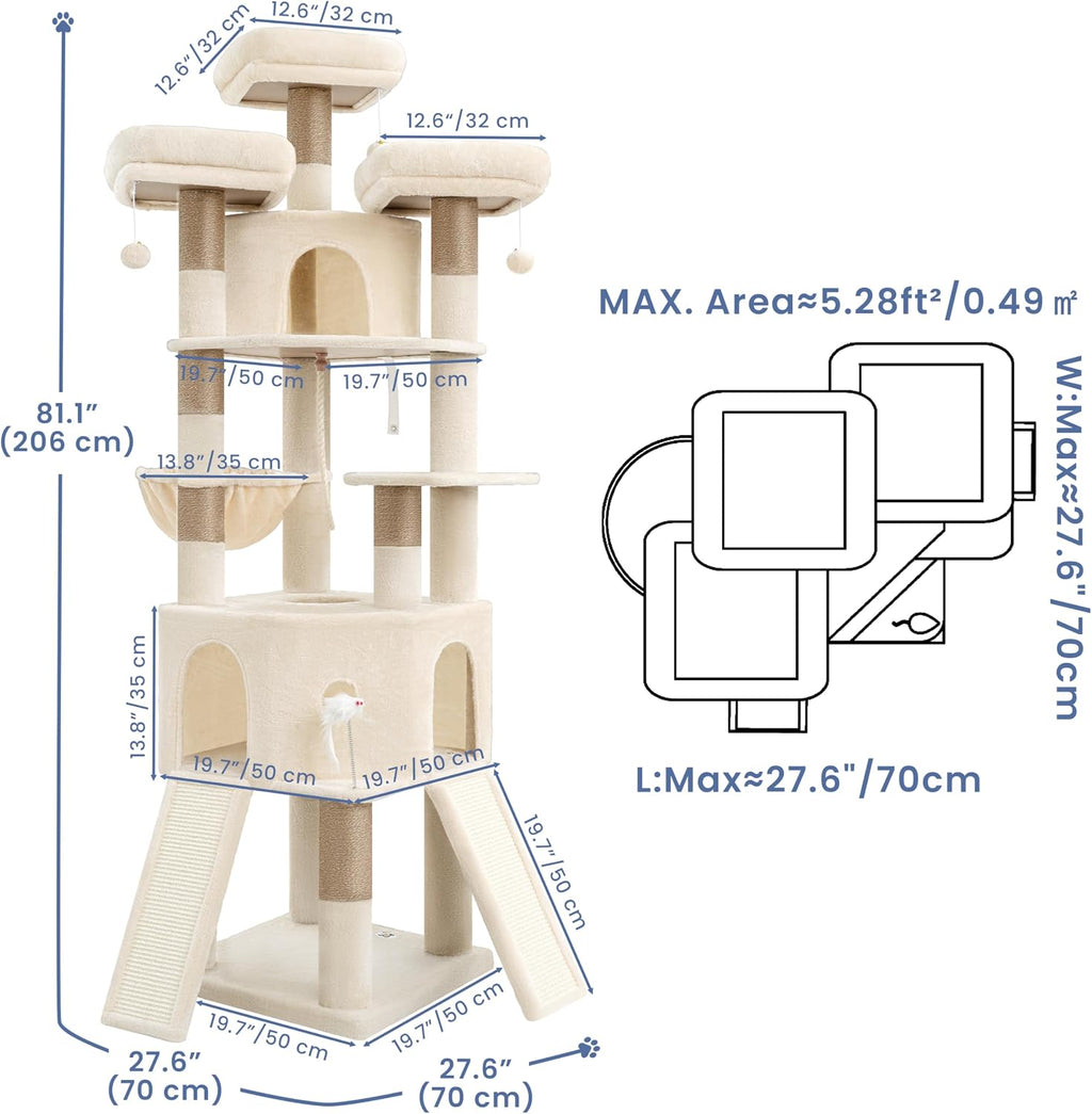 Cat Tree, 81.1" Tall Heavy Duty Cat Tower for Large Cats VCT032MJ