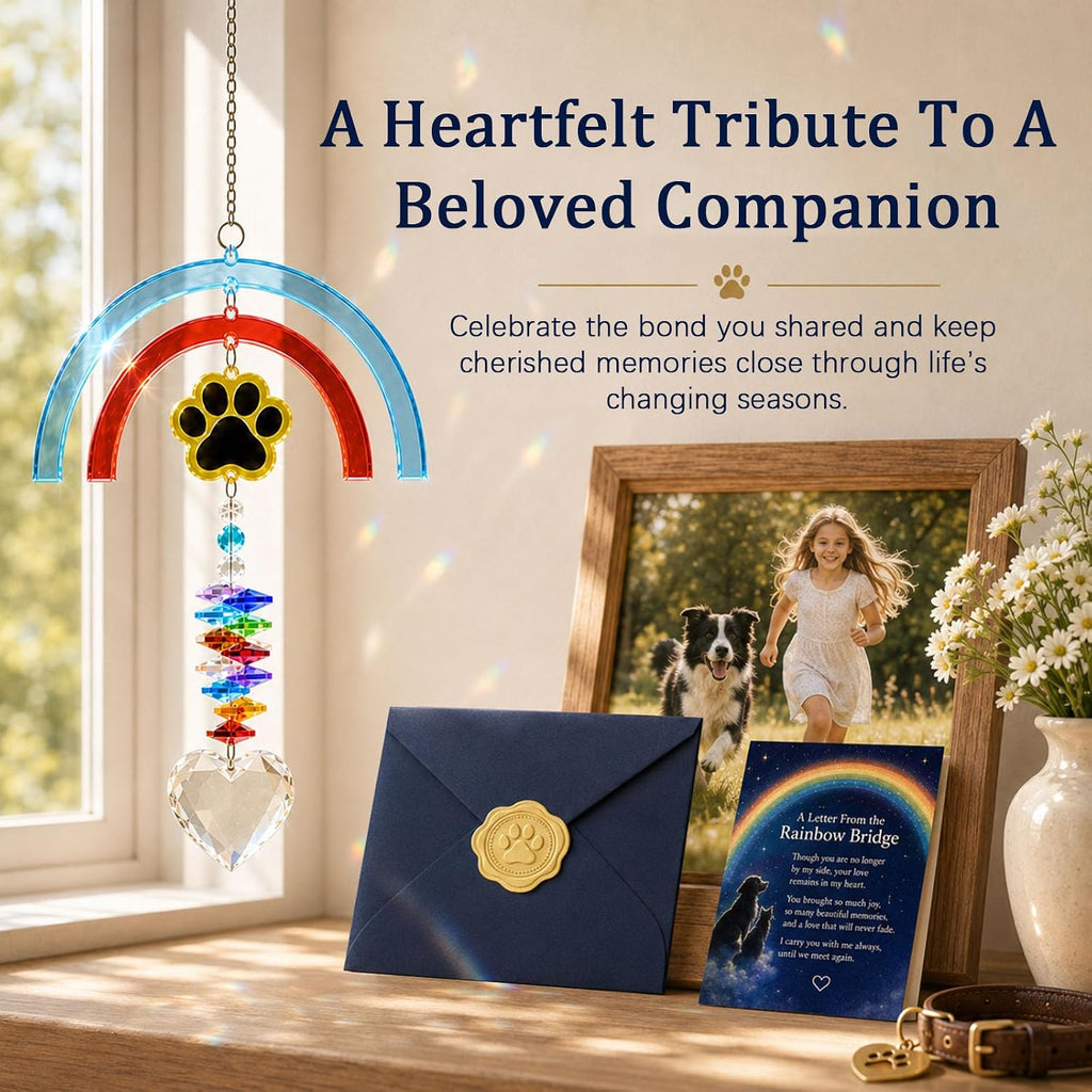 Pet Memorial Gift, Rainbow Bridge Suncatcher for Loss of Dog or Cat
