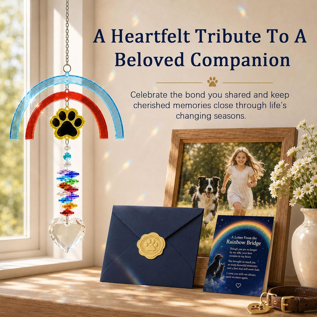Pet Memorial Gift, Rainbow Bridge Suncatcher for Loss of Dog or Cat