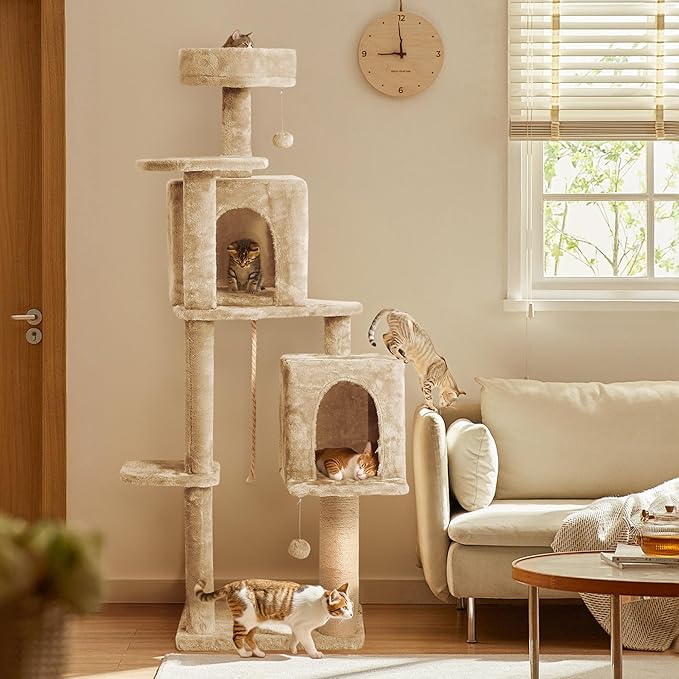 56-Inch Cat Tree for Large Cats, Sisal Scratching Posts & Hanging Toys – Sturdy - Image 3