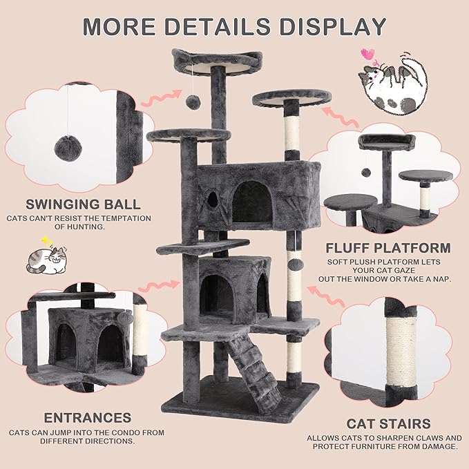 Heavy Duty Cat Tree Tower, Hanging Ball - Image 4