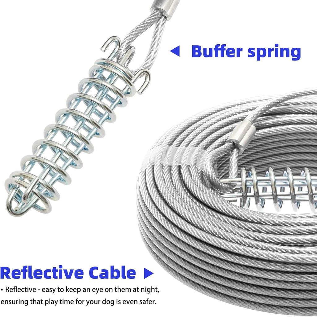 PUPTECK Outdoor Dog Run Cable for Small to Large Dogs up to 125lbs, Heavy Duty Tie Out Cable Trolley System with Runner Pulley Cable Zip Line for Yard, Camping, Long Lead Chain Leash