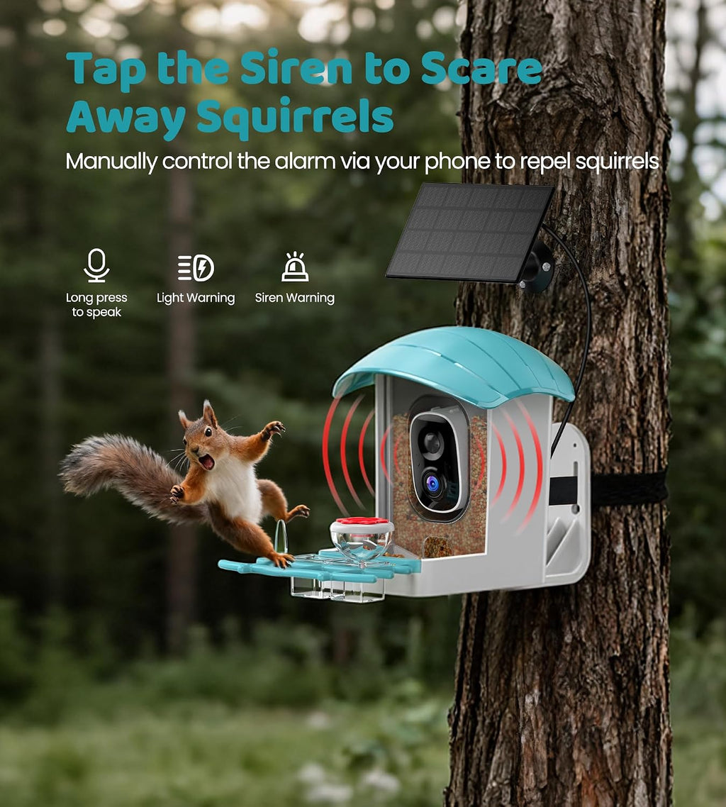 Bird Feeder with Camera Solar Powered: Smart Bird Feeders for Outdoors Garden with AI Identify Auto Capture 2K HD Bird House with Camera Outside WiFi Live View Birdfeeder Cam Gift for Birds Lover