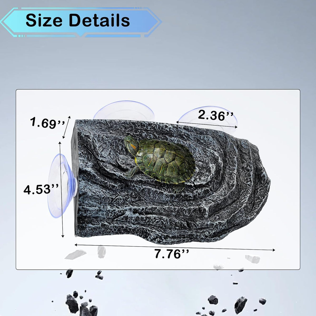 Turtle Basking Platform with 3pcs Suction Cups Resin Floating Climbing Terrace Simulated Rock Resting Dock for Semiaquatic Tortoise Frogs Lizards