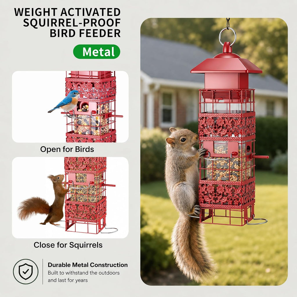Squirrel Proof Bird Feeder Metal, Weight-Activated for Outdoors