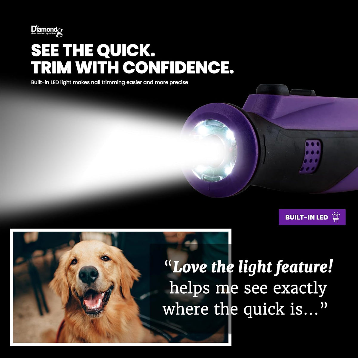 Diamondg Cordless Dog Nail Grinder - Quiet Sound with LED Light, Purple