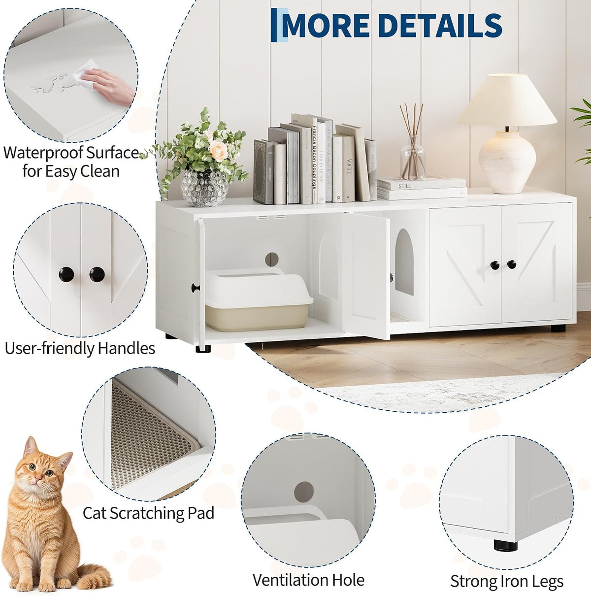 IDEALHOUSE Double Cat Litter Box Cabinet - Hidden Litter Box Tv Stand, Modern Litter Box Furniture Hidden for 2 Cats, Front Entry, Cat House, Side End Table, TV Stand with Cat Litter Box Enclosure