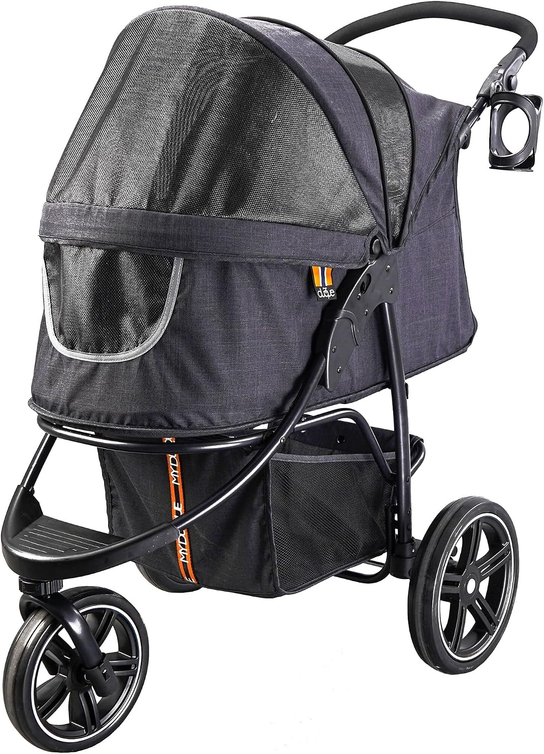 COOPER dog & pet robust buggy, jogger holds up to 32 kg / 70lbs, easy fold, multi-height adjustable soft touch handle, reflective accents, mesh inserts, zippered exits, storage basket below