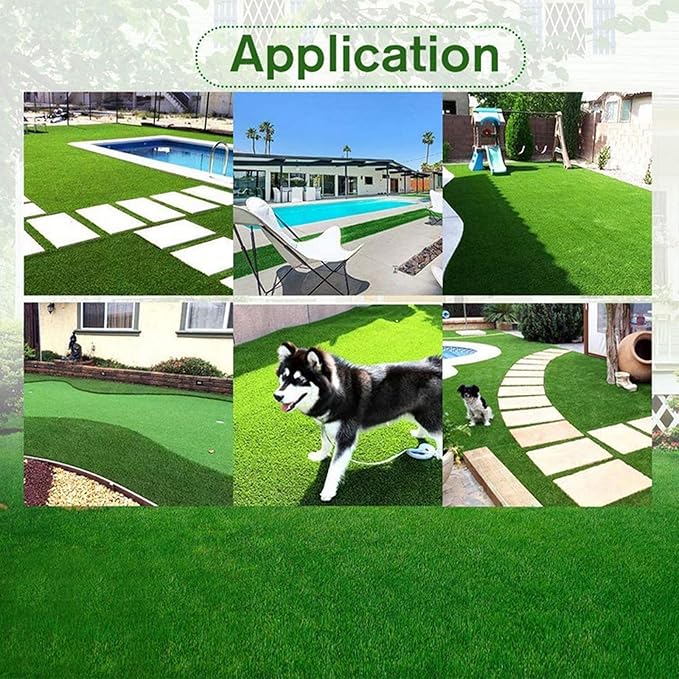 Artificial Grass Rug Outdoor Indoor 12FTX12FT Fake Grass Carpet Green Synthetic - Image 9