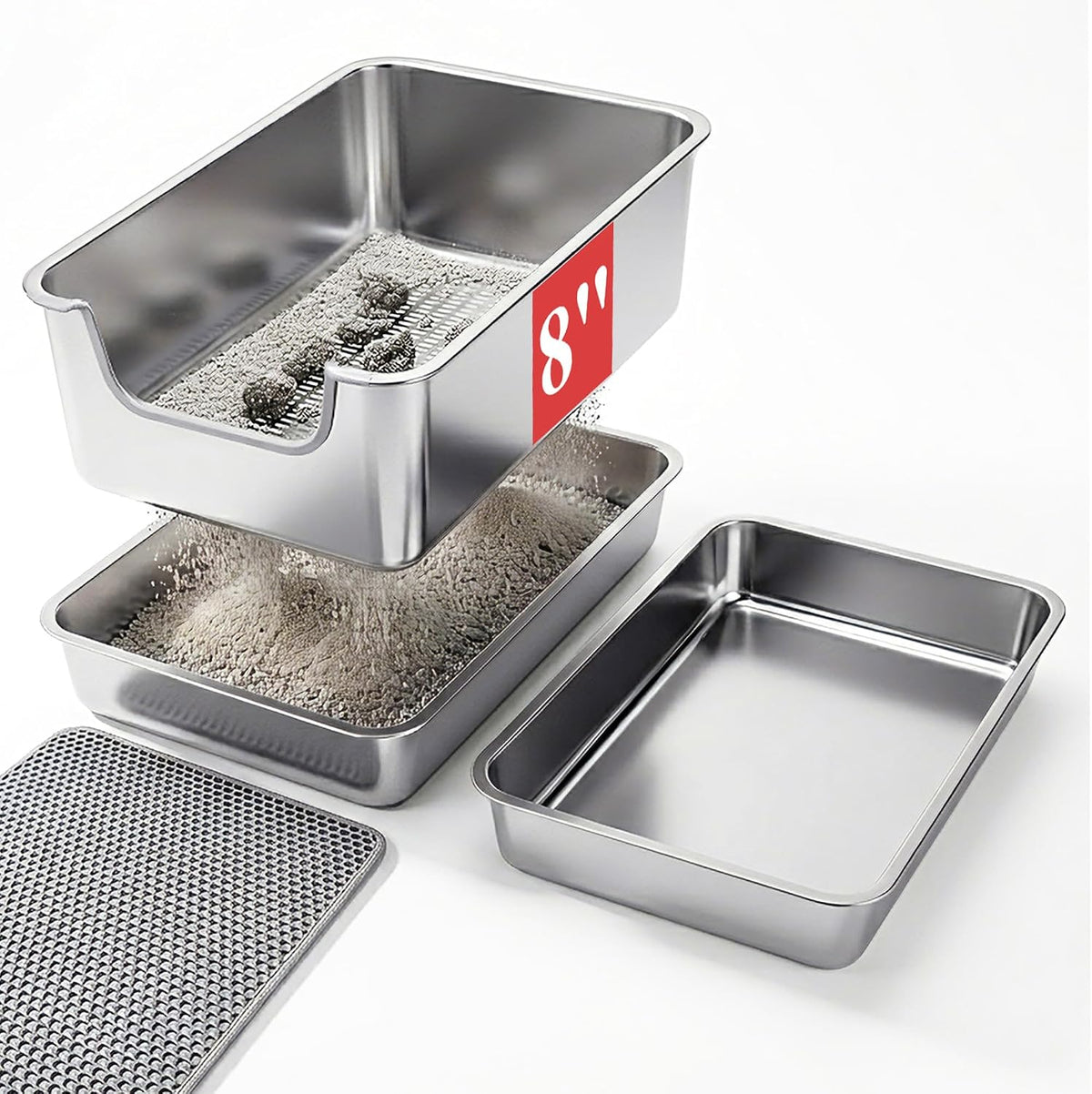 Stainless Steel Sifting Cat Litter Box for Clumping Clay (M)