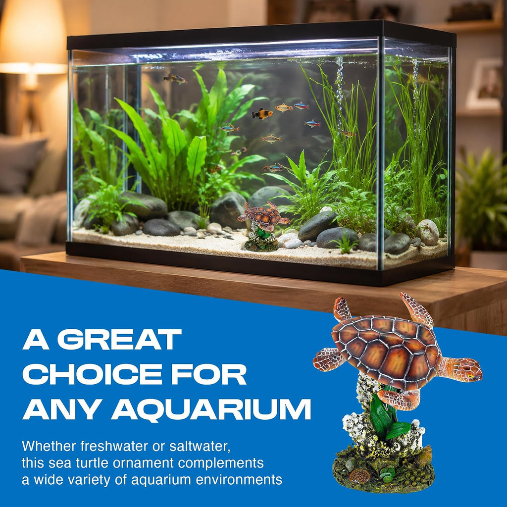 Penn-Plax Swimming Sea Turtle Decor, Aquarium Fish Tank - Small
