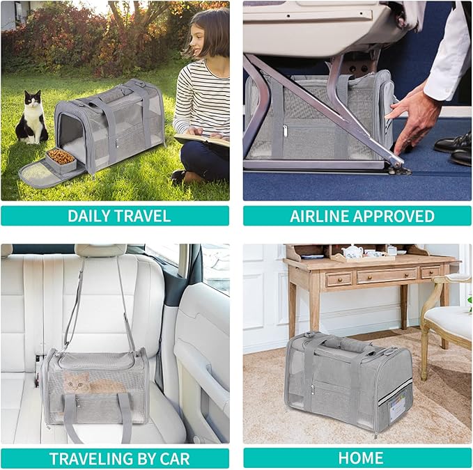 Soft Sided Cat Carrier for Small Cats Puppies up to 15 Lbs, Airline Approved - Image 6