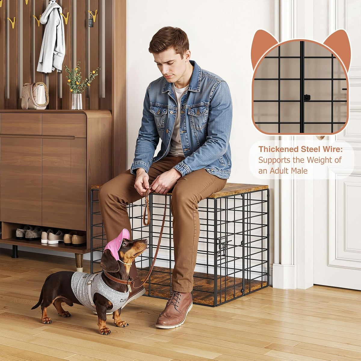 24 Inch Small Dog Crate Furniture - All-Season Indoor Dog Kennel with Wooden Top & Thickened Metal Wire, Cage for Small Dogs & Puppies Under 20 lbs. Fits Living Room, Bedroom, Hallway.