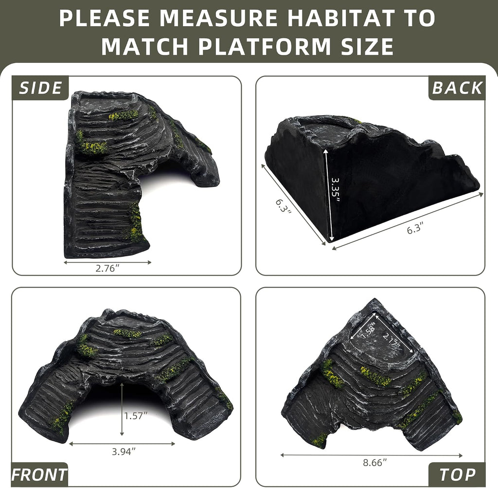 Reptile Hideout Cave with Basking Platform, Snake and Gecko Hide