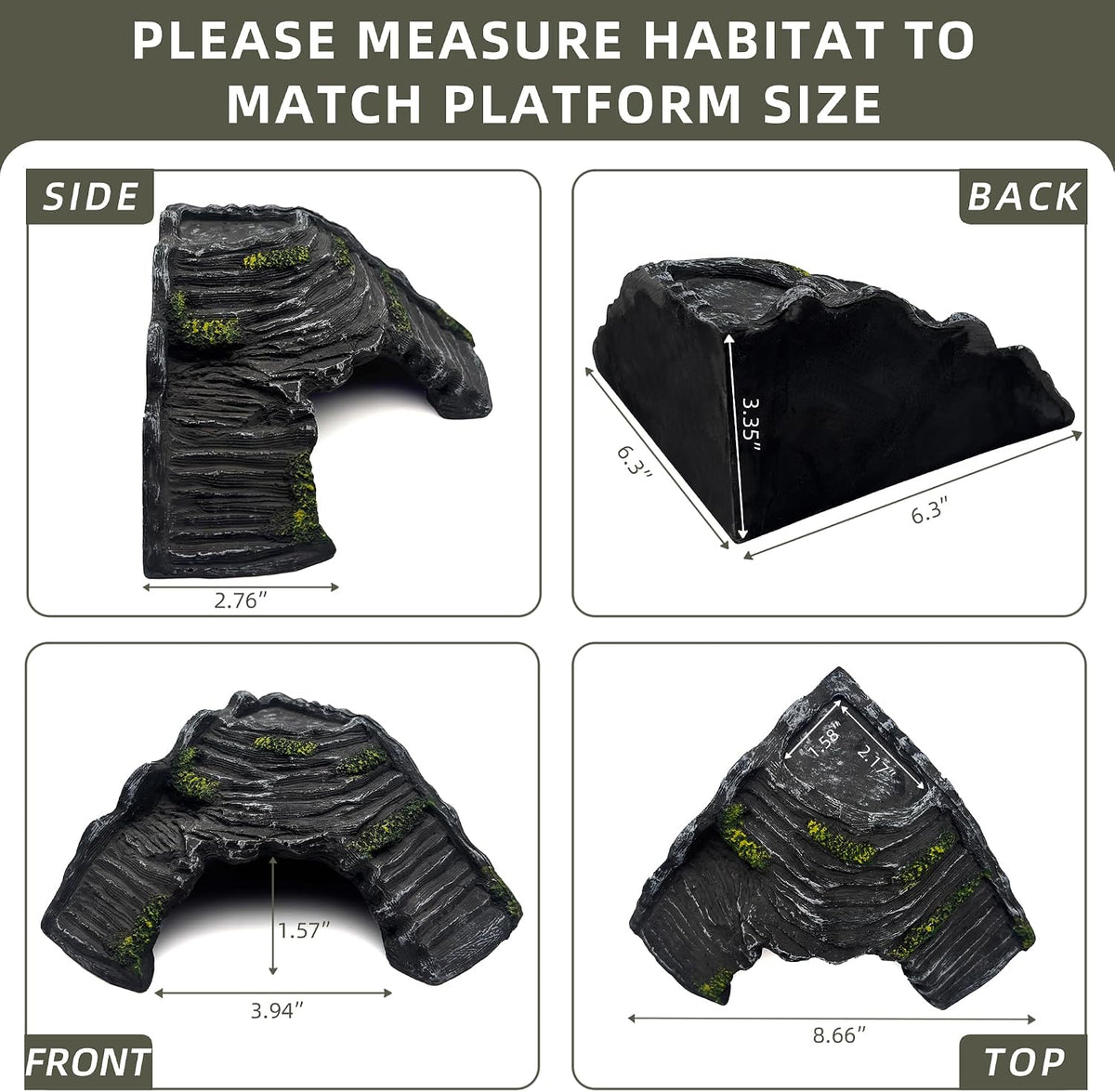 Reptile Hideout Cave with Basking Platform, Snake and Gecko Hide