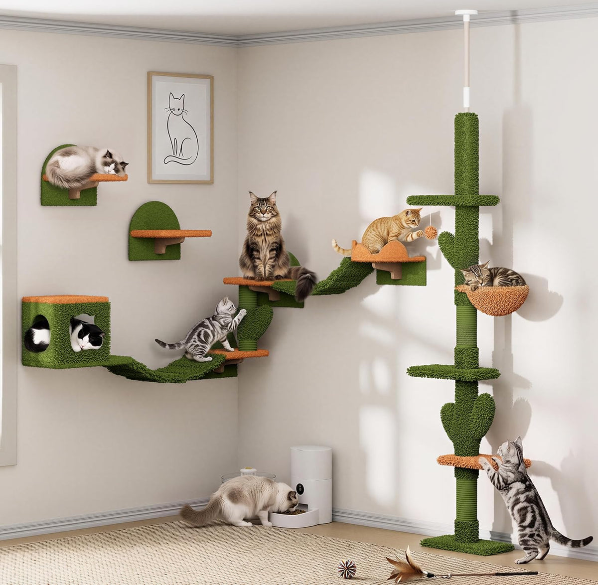 Cactus Floor-to-Ceiling Cat Tree, Adjustable Height (87-104 inch)