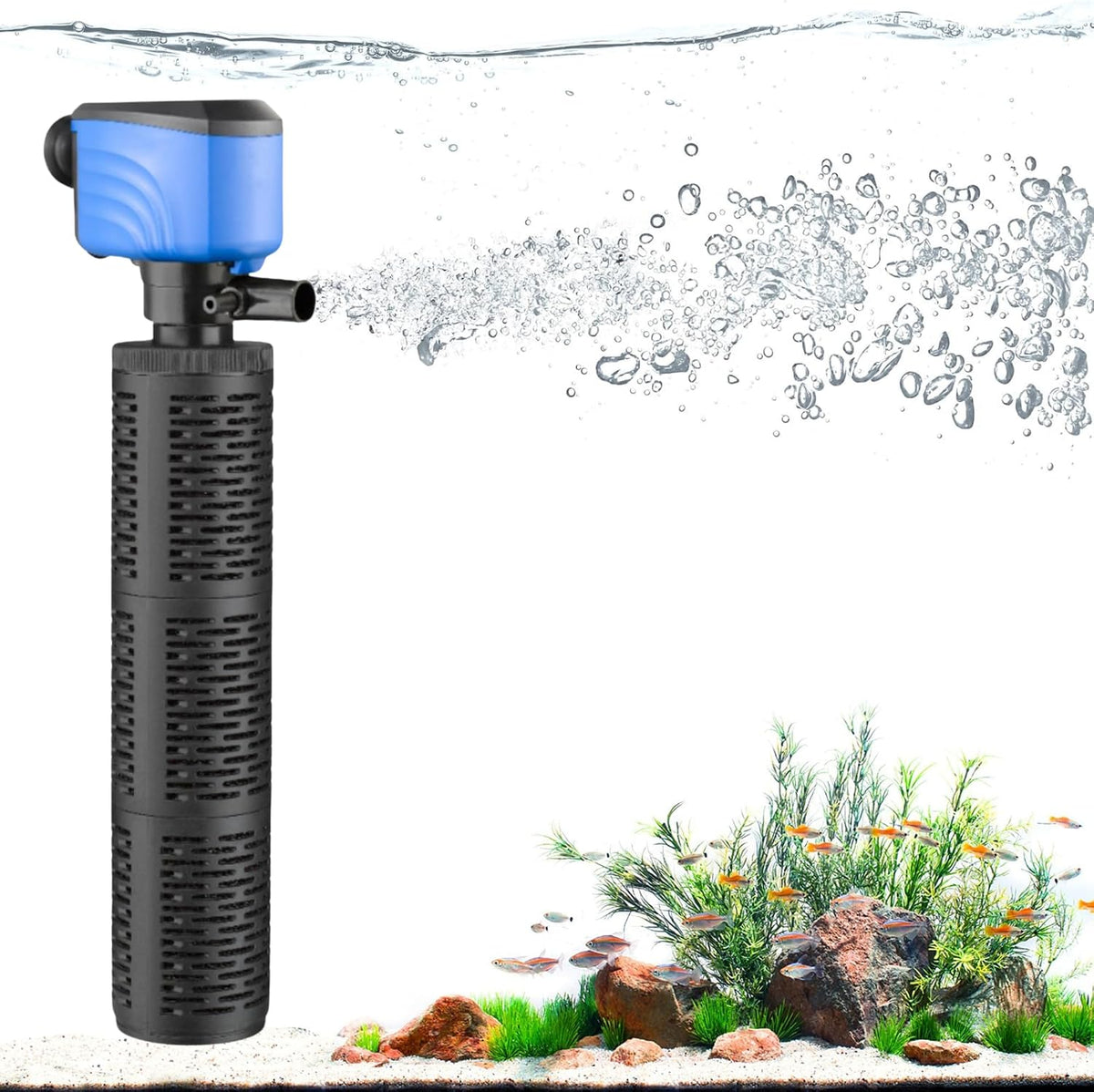 50-150 Gallon Submersible Aquarium Filter, Internel Fish Tank Filters for Large Tanks, Whisper Turtle Tank Filter for Small Pond, Saltwater & Freshwater, Sky Blue