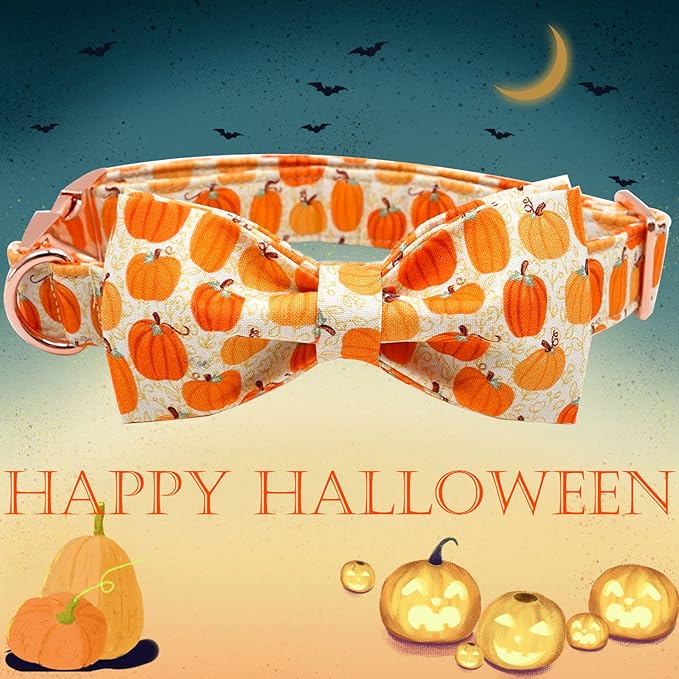 Dog Collar - Halloween Pumpkin Bowtie Pet Collar Gift Soft Bow Collar Pet - Image 3