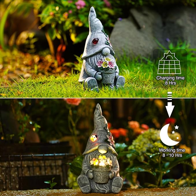 Goodeco Sitting Gnome Holding Flower Statue - Image 5
