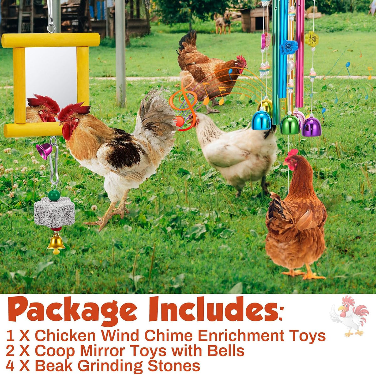 VioraWhite 7 Pcs Chicken Toys, Mirror Grinding Stone, Yellow, Purple