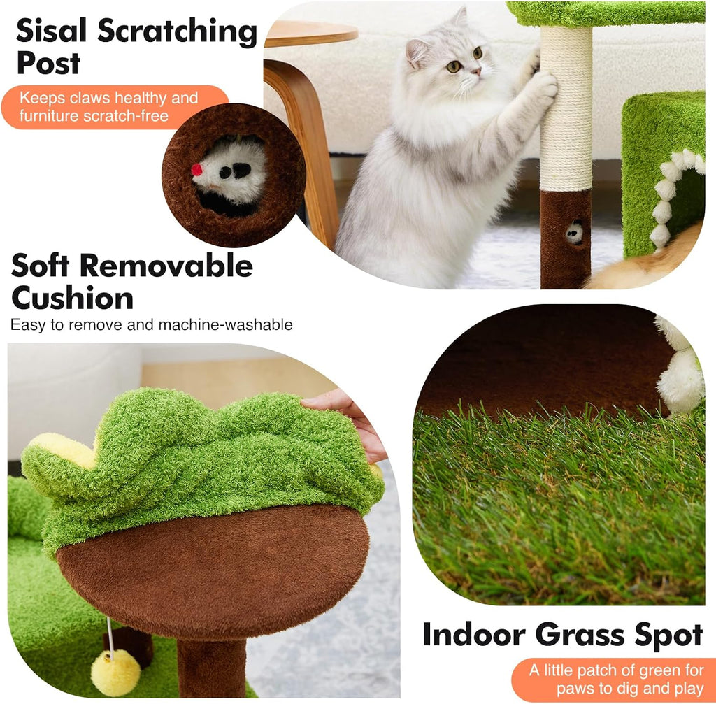 WOOCHPET Sunflower Short Cat Tree with Cat Scratching Posts Small Cat Tower