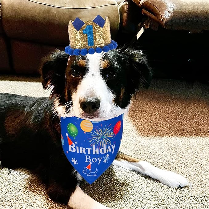 ADOGGYGO Dog Bandana Hat Set for Birthday Party Supply, Boy Girl Pet Birthday - Image 2