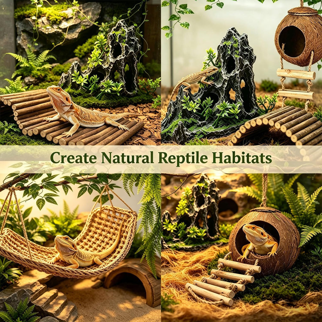 21Pcs Reptile Tank Accessories Kit, Terrarium Decor for Bearded Dragon & Gecko