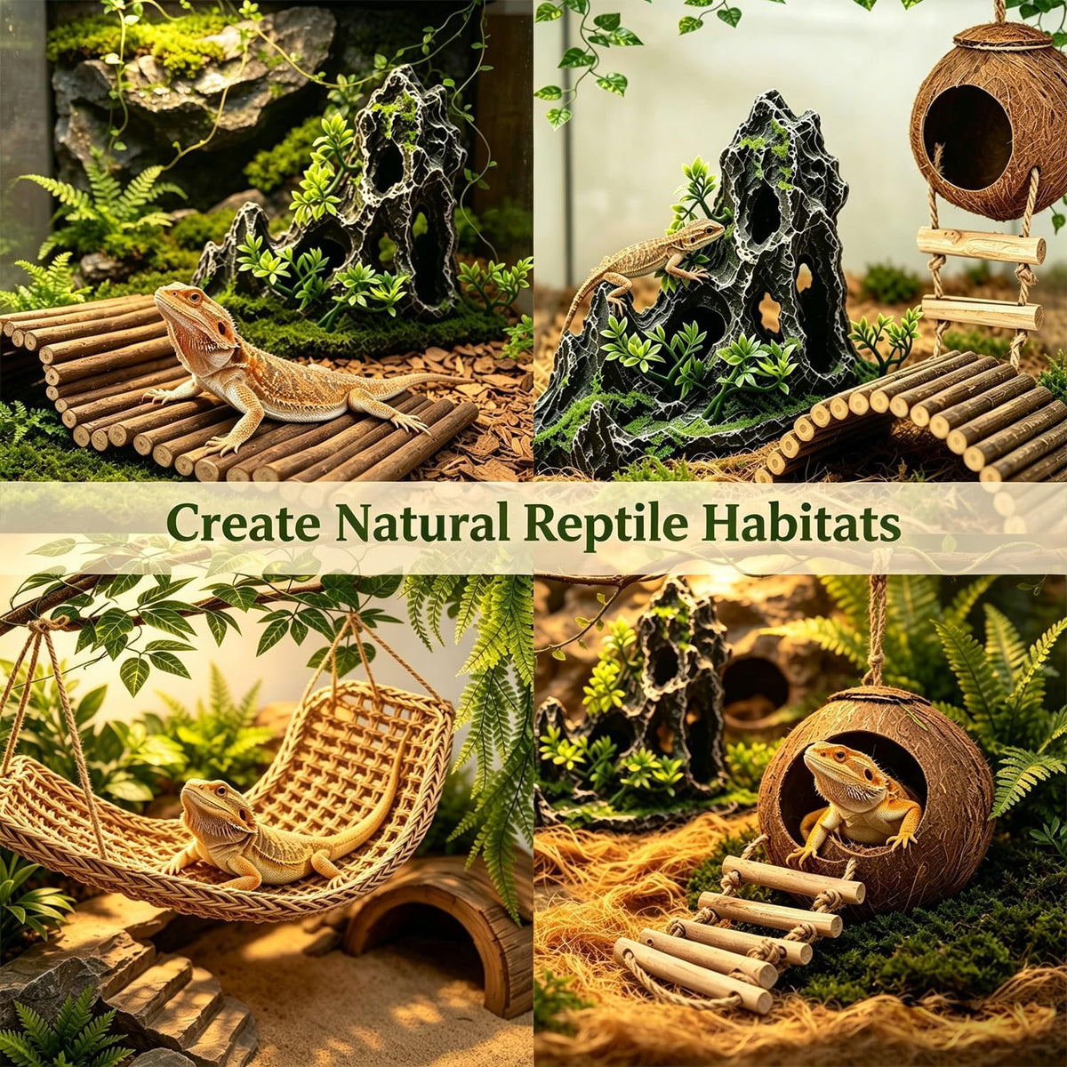 21Pcs Reptile Tank Accessories Kit, Terrarium Decor for Bearded Dragon & Gecko