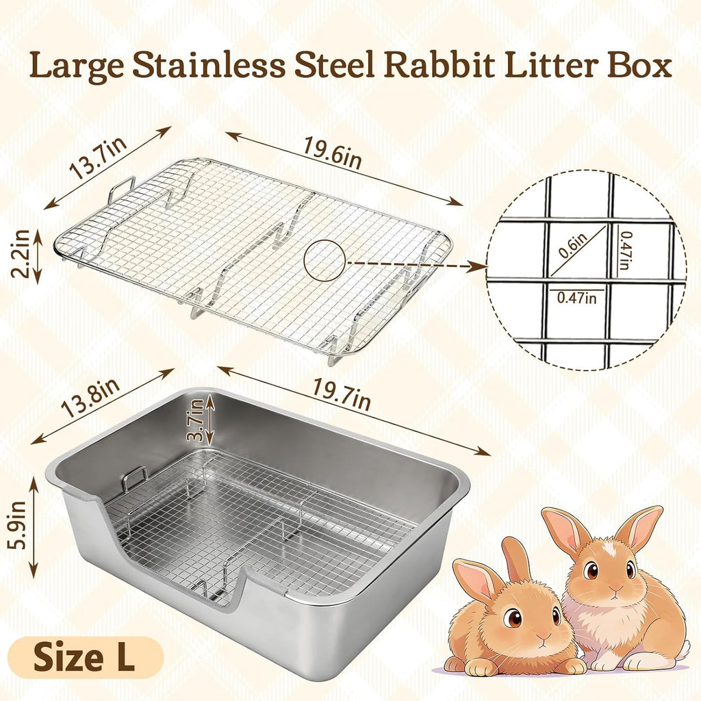 Rypet Large Stainless Steel Rabbit Litter Box Set for Small Animals