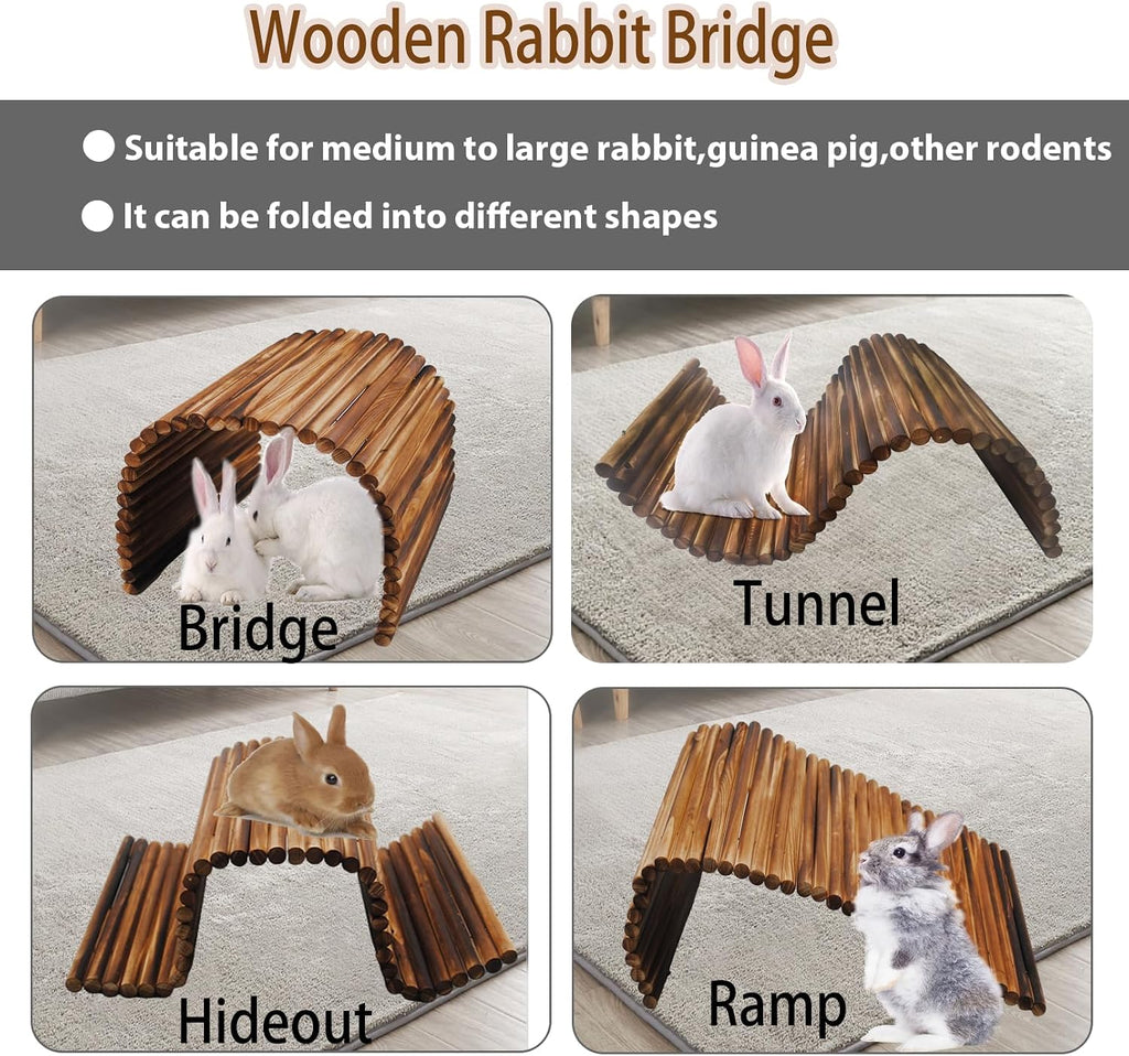 Guinea Pig Wooden Bridge Ladder（15.8 x 7.9 in）, Wooden Flexible Hideout - Extra Large Wooden Rabbit Climbing Tunnel Hideaway for Bunny Guinea Pig Chinchillas Hedgehogs and Other Rodents