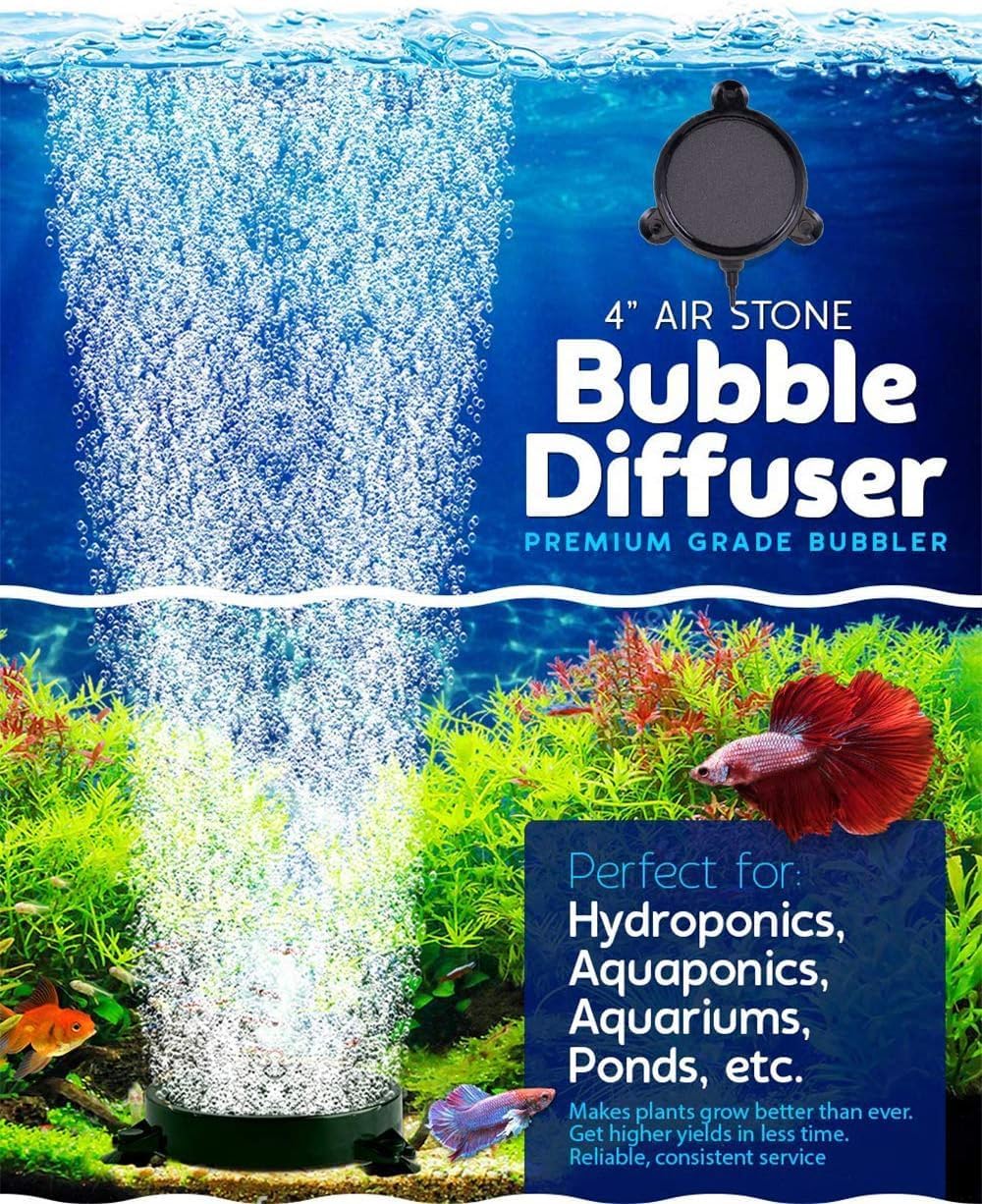 SLOCME 4 Inch Aquarium Air Stone 2 Pack – Round Oxygen Diffuser with Suction Cups, Produces Fine Bubbles for Fish Tank, Hydroponics & Aquatic Plants