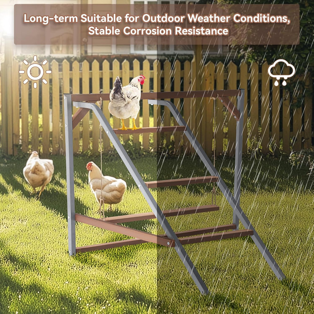 PETSFIT Chicken Perch, Solid Wood & Rustproof Iron Roosting Bar with Swing