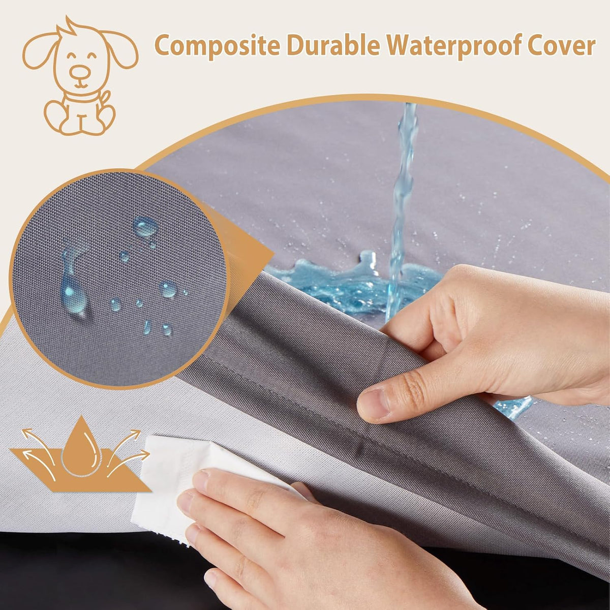 BFPETHOME Outdoor Waterproof Dog Bed for Large Dogs, Washable Cover, 36"