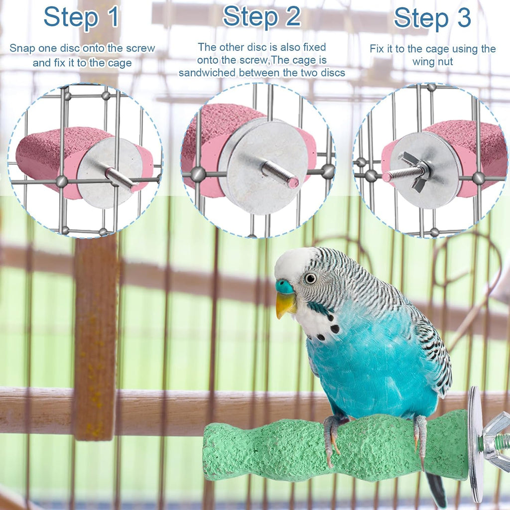 4pcs Bird Beak Grinding Stone, Beak Grinding Stone & Cage Platform Stand Perch Toy Foot Claws Trimmer Chewing Treats Toys Accessories for Parakeets Cockatiels Budgie Parrot Conures Lovebirds