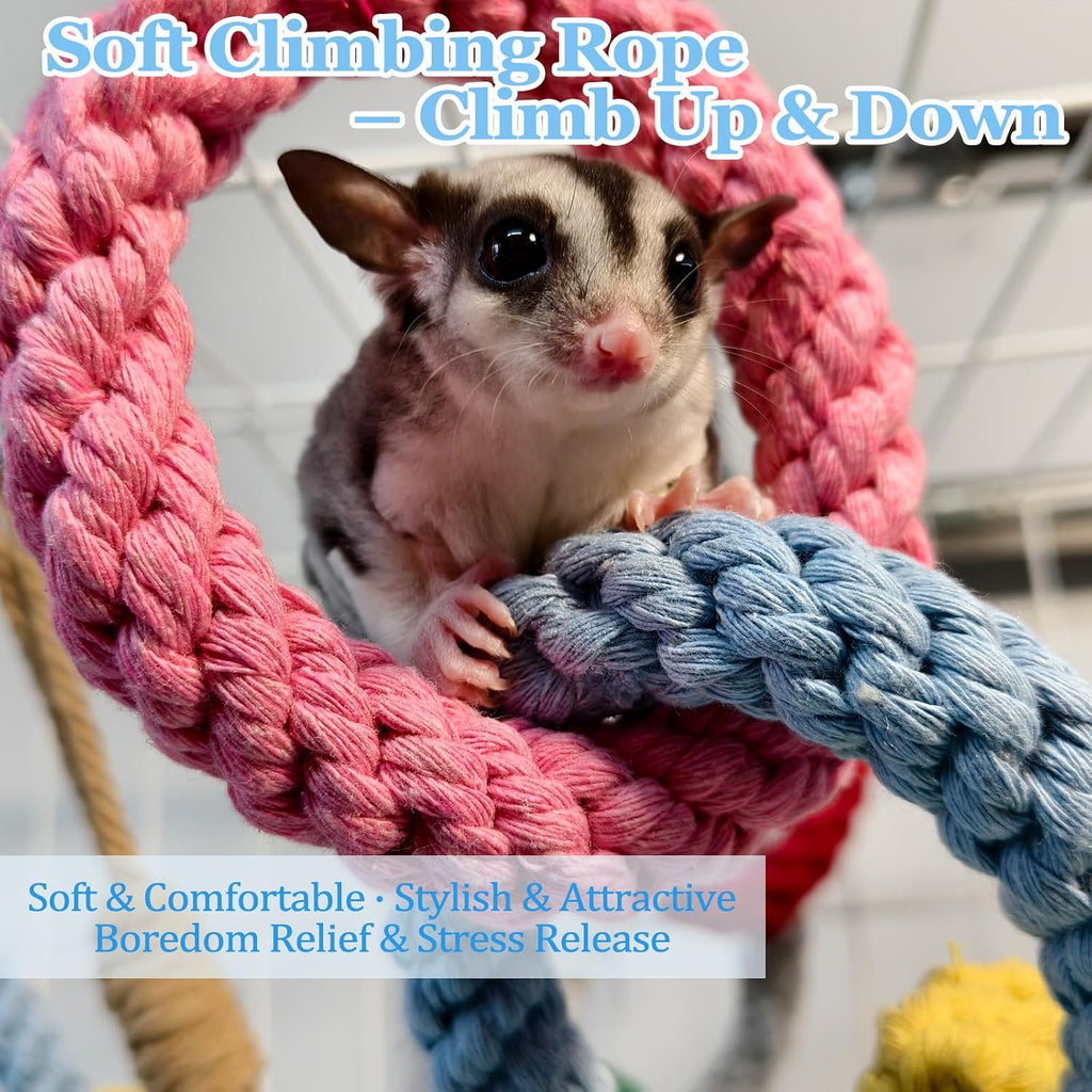 Sugar Glider Climbing Rope Toys Rat Cage Hanging Toys Small Animal Climbing Rings Cage Accessories for Flying Squirrel Sugar Glider Hamster Parrots