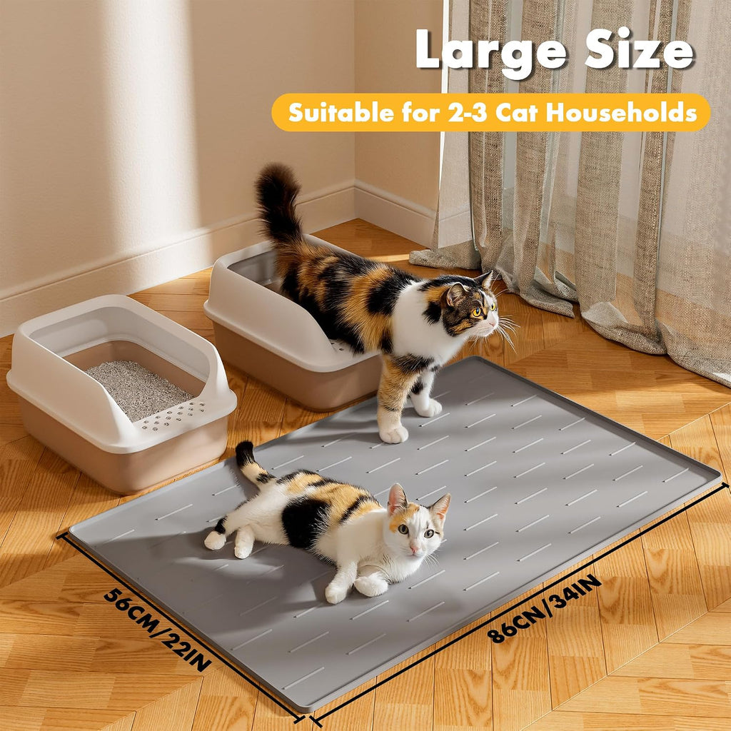 Pieviev Silicone Cat Litter Mat, Traps Litter & Easy to Clean, 34'' x 22''
